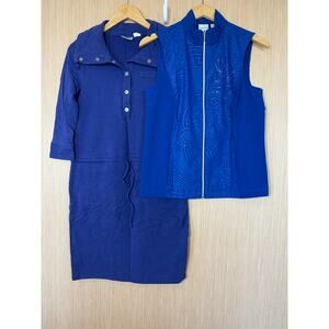 Chicos Zenergy Dress & Vest Womens Size 0 US Small Lot of 2 Pockets Purple Blue